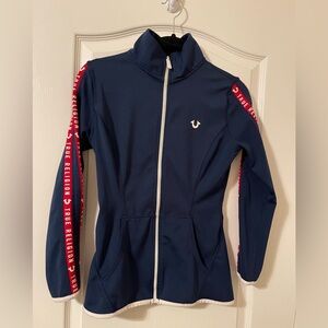 True Religion Navy Jacket and Leggings Set with Red Stripes in size small